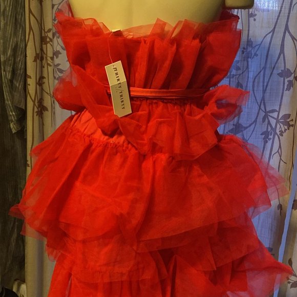 Thirty/Thirty LA NWT Strapless Red Tulle Tiered Mini Dress, Medium - Picture 3 of 4